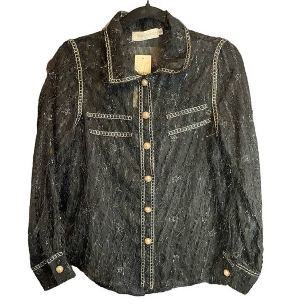Donnee Par Dieu Sheer Black Feather Detailed Top - Small
